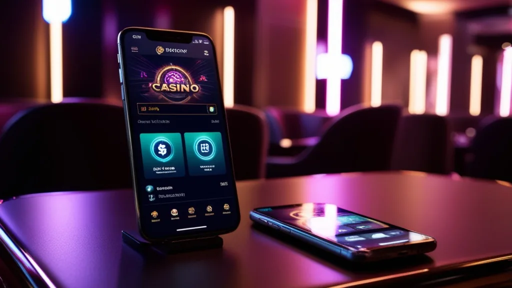 Telemóvel com interface do West Aces App num ambiente de casino escuro