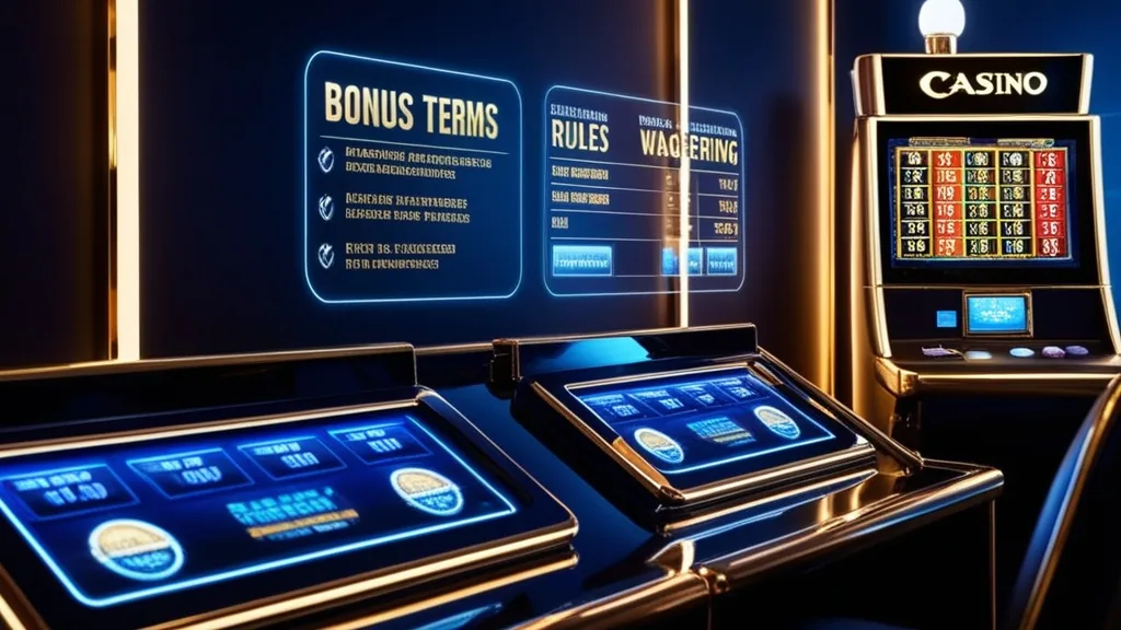Tabela de condições do bónus num ambiente de casino escuro