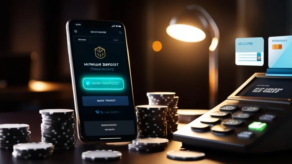 Indicador de depósito mínimo num ecrã de pagamento com fichas de casino